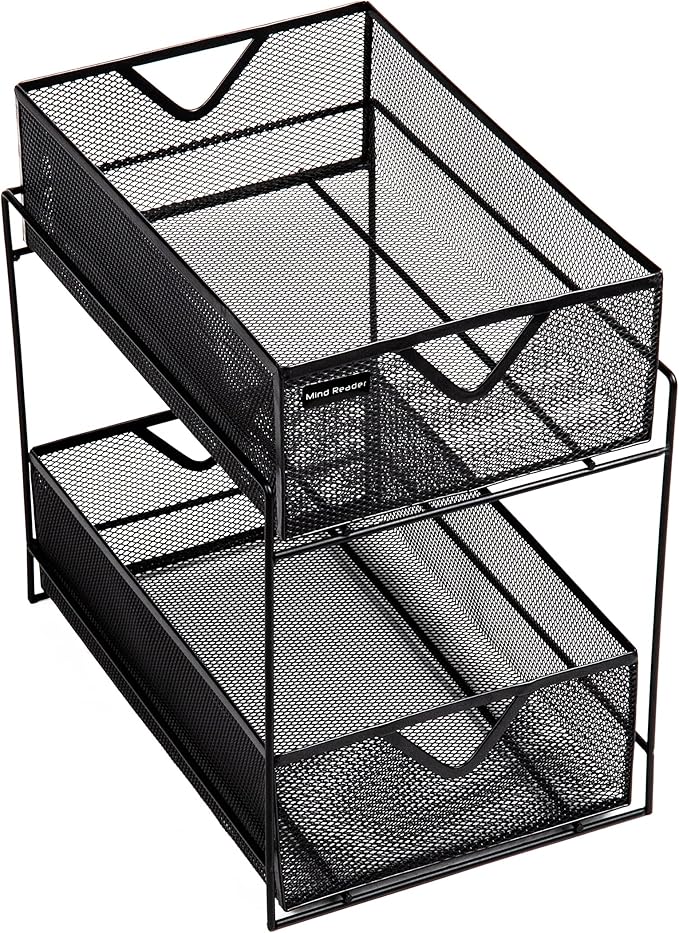 Mind Reader Accessory Organizer, Supply Storage, Makeup, Crafts, Kitchen, Metal Mesh, 8.25"L x 12.5"W x 12.5"H, Black