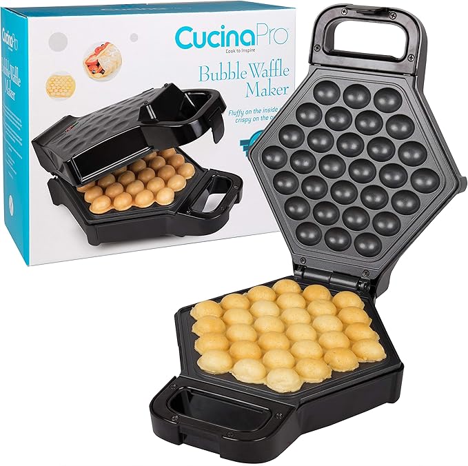 Bubble Waffle Maker- Electric Non stick Hong Kong Egg Waffler Iron Griddle w/Ready Indicator Light- Ready in under 5 Mins- Recipe Guide Included, Make Delicious Ice Cream Cones for Xmas Gift or Treat