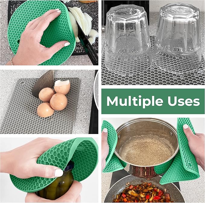 Silicone Trivets for Hot Dishes, Pots, Pans (4 Pack) - Heat-Resistant Pot Holders for Kitchen Countertop Mats - Silicone Trivet Mat - Multipurpose Counter Pads