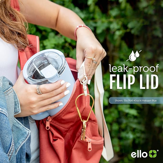 Ello Port 40oz Tumbler with Carry Loop & Integrated Handle, Vacuum Insulated Stainless Steel Reusable Water Bottle, Travel Mug with Leak Proof Lid & Straw, Perfect for Iced Coffee & Tea, Lilac