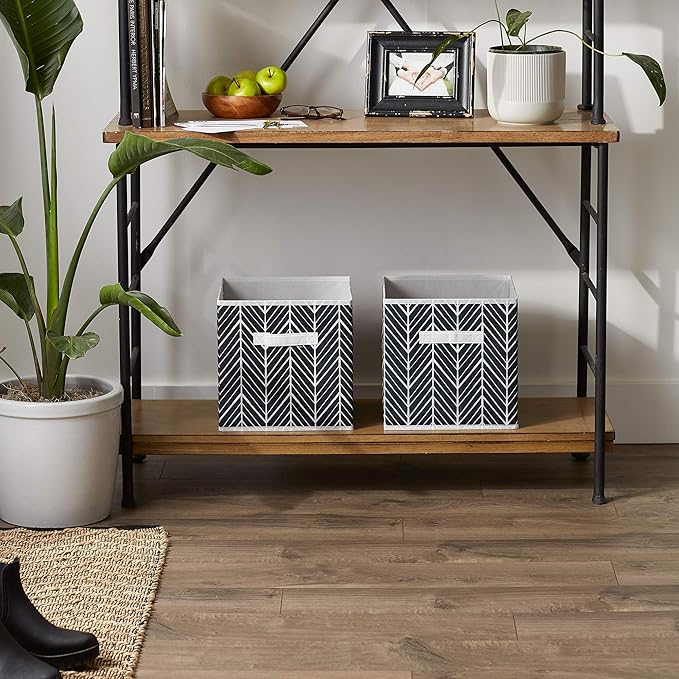 DII Non Woven Storage Collection Polyester Herringbone Bin, Small Set of 2, Black, 2 Piece