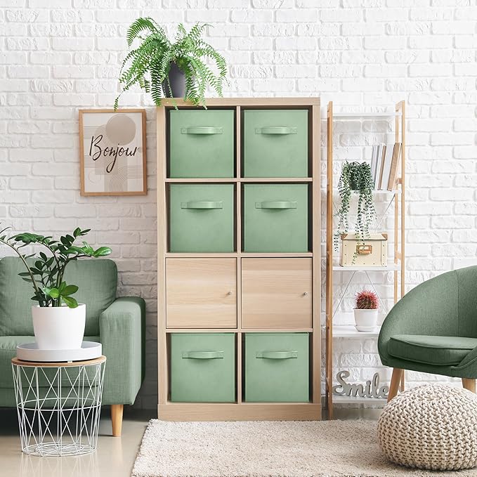 Sorbus Foldable Storage Cubes - 6 Pack, 11 Inch, Sage Green, Fabric, Foldable, Storage and Organization, Versatile Use, Collapsible Storage, Lightweight and Durable