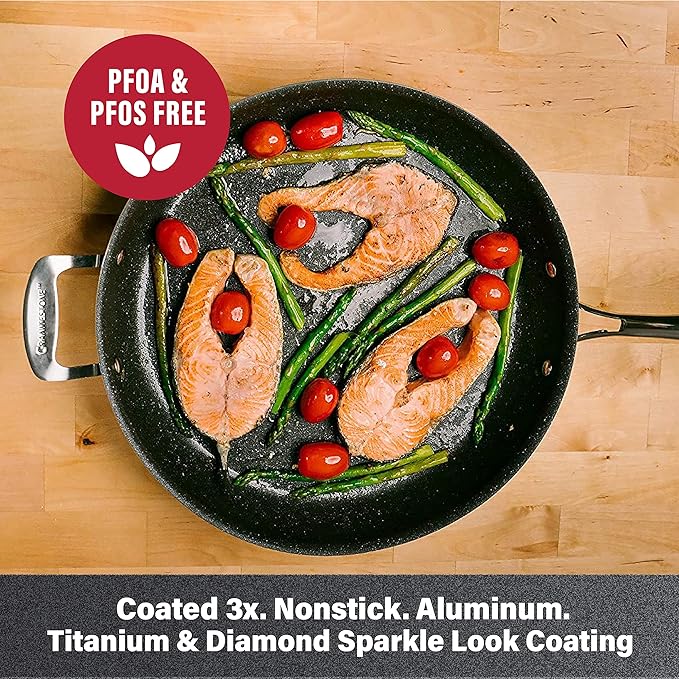Granitestone 14” Extra Large Frying Pan Skillet Cookware Set, Family, Black