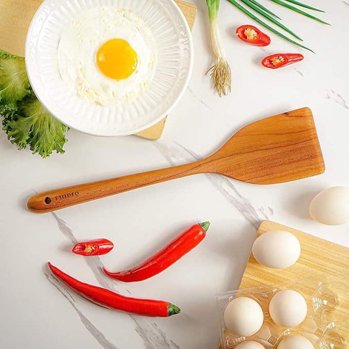 Teak Wooden Spatula for Cooking – Handcrafted Non-Stick Kitchen Utensil with Comfort Grip & Microfiber Cloth