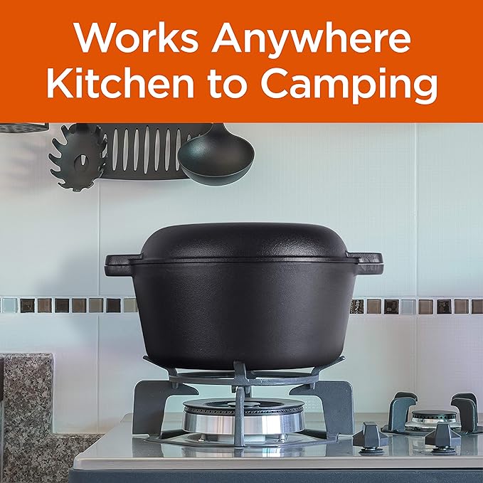 COMMERCIAL CHEF 5-Quart Cast Iron Dutch Oven with Skillet Lid