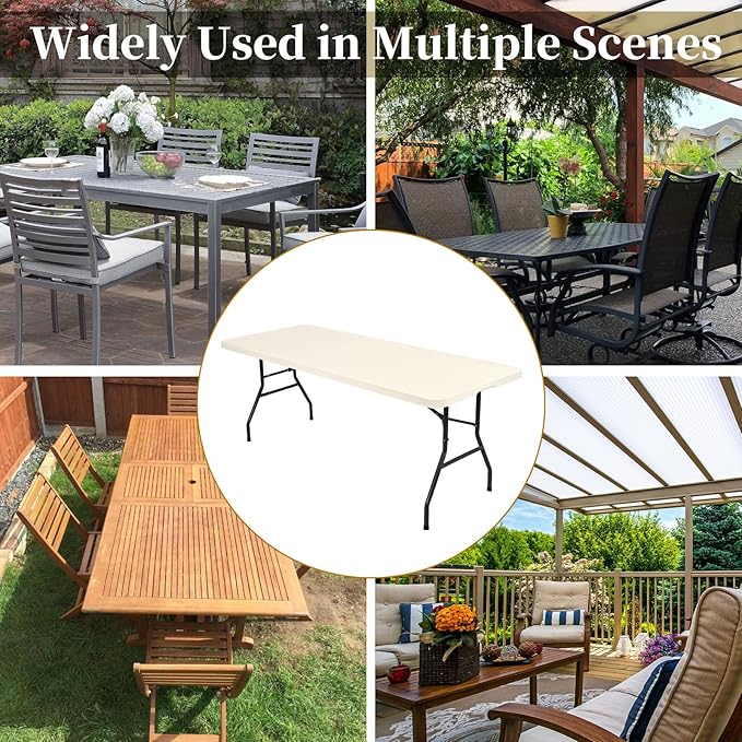 10 Pack Fitted Tablecloth for 6 Foot Rectangle Tables, Ivory Elastic Outdoor Picnic Table Cover, Washable Stretch Folding Table Cloths 6 ft for Camping Party Patio Kitchen Banquet, 30" W x 72" L