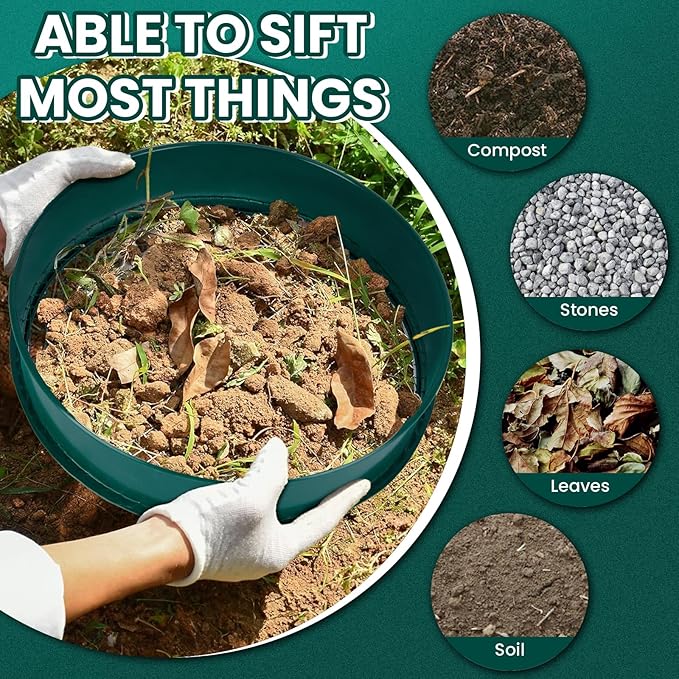 Soil Sifter, 3PCS Soil Sifter Set for Gardening, Stainless Steel Sifter（1/2", 1/4", and 1/8"）