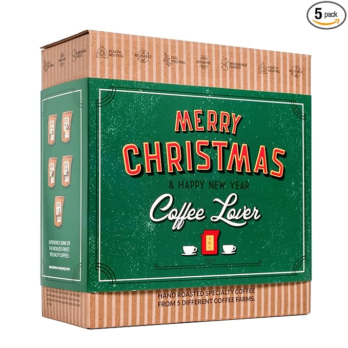 Christmas Coffee Gifts for Men & Women - 5 of the World's Finest Single Estate Specialty Coffees in Sampler Box for Coffee Lovers | Perfect Secret Santa Gift Set Idea with Unique Coffeebrewers
