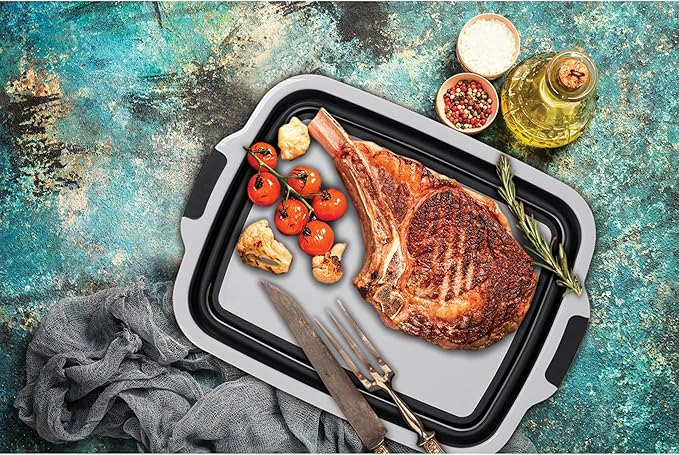 BIRDROCK HOME Collapsible Large BBQ Prep Tub w/Cutting Board, Multi-Function Grill Caddy w/Colander & Lid, Portable Silicone Dish Bowl for Picnic, Tailgate, Camping - Black