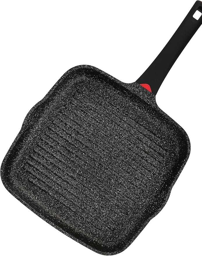 11 Inch Non Stick Grill Pan Granite Coated with Pour Spout - Lightweight 2.66 Quart Grill Pan for Indoor Cooking with Grip Handle - Induction Compatible PFOA Free Stove Top (Black)
