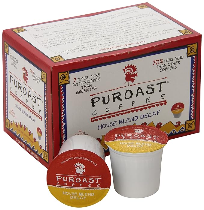 Puroast Low Acid Coffee, Single Serve Pods, Decaf House Blend, Medium Roast, Low Acid Certified