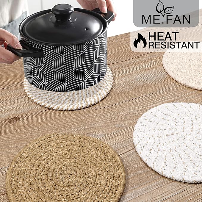 ME.FAN 7 Inch Trivets/Potholders 4 Set Cotton Thread Weave Trivets for Pots and Pans - Large Coasters/Hot Pads to Protect Desktop & Countertop - Mix 2