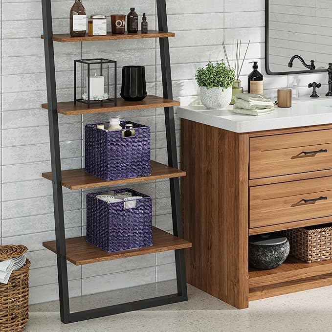 Vagusicc Wicker Storage Basket, Set of 2 Hand-Woven Paper Rope Wicker Basket, Foldable Cube Storage Bins, 9 inch Square Storage Baskets for Organizing Shelves & Decor, Purple (9″×9″×9″)