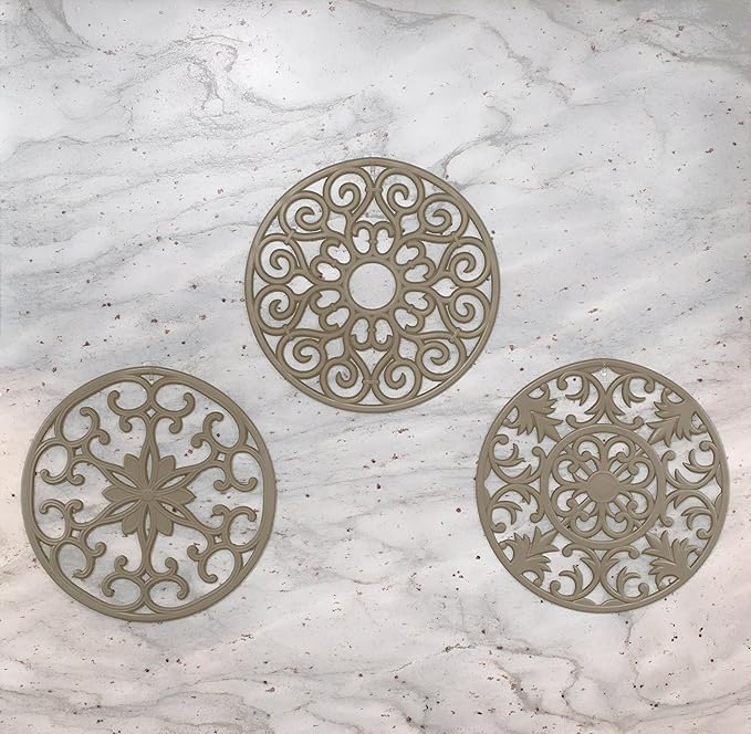 GASARÉ, Extra Large, Thick, 10" Silicone Trivets for Hot Dishes, Pots, and Pans, Hot Pads for Countertops, Flexible, Dishwasher Safe, 10 x ¼ Inches, Set of 3, Taupe