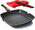 Moss & Stone Square Grill Pan for Indoor Cooking, 11-Inch Nonstick Griddle Skillet with Removable Handle, RV Die-Cast Aluminum Stove Top Grill Pan for Meats & Vegetables, Detachable Handle