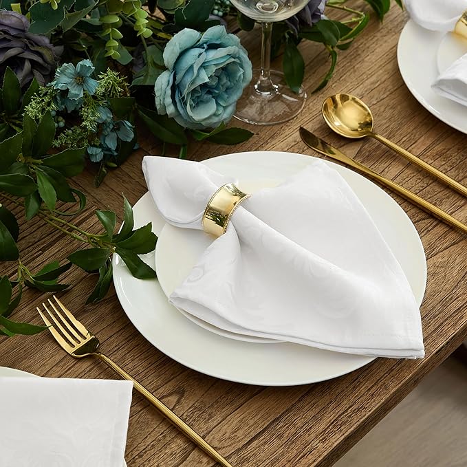 Newbridge Barcelona Luxury Damask Fabric Tablecloth, 60” Wide x 144” Rectangle, White, 100% Polyester, No Iron, Soil Resistant Dining Room, Party and Banquet Table Cover