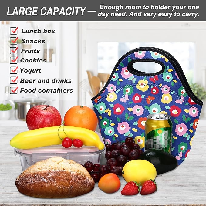 Neoprene Lunch Bag for Women Insulated Lunch Tote Bags Washable Lunch Container Box for Work Picnic Lightweight Meal Prep Bags for Men