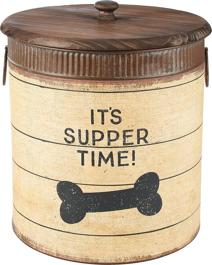 Primitives by Kathy Rustic Pet Tin Bins - Dog Food & Toy Storage Set, 'Toys & Beware of Wigglebutts' Themed Containers