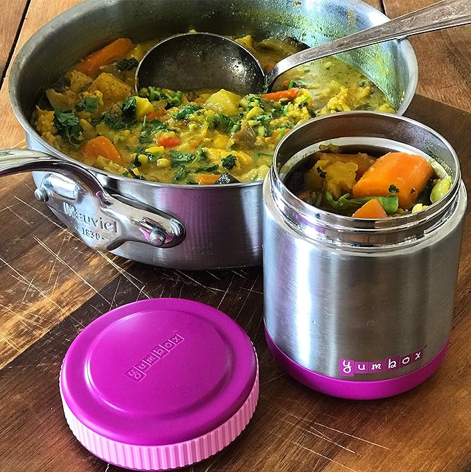 Yumbox Zuppa Leak-Proof Insulated Food Jar, 14 oz (1.75 cups), Triple Insulated Stainless Steel, Keeps Food Hot for 6 Hours, Cold for 12 Hours, Wide Mouth with Removable Utensil Band, Bijoux Purple