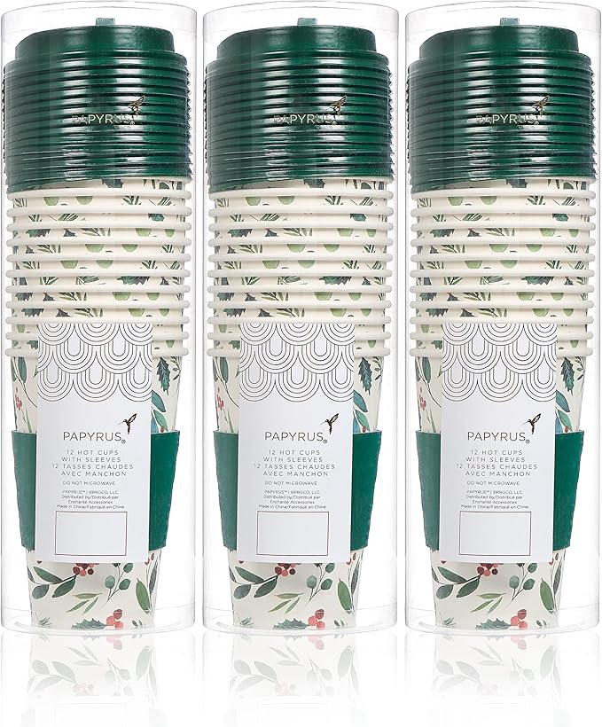 Papyrus Disposable Tabletop Dinnerware Set - Elegant and Sturdy Disposable Cups for Any Occasion, Holiday Foliage, Cups