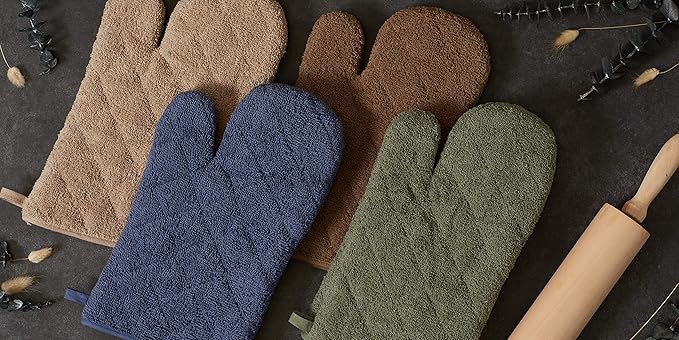 DII Basic Terry Collection 100% Cotton Quilted, Oven Mitt, Brown, 2 Piece