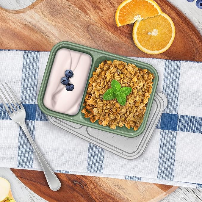 Bentgo Prep - 2-Compartment Snack Containers with Lids - Reusable, Microwaveable, Durable, PFAS & BPA-Free, Freezer, & Dishwasher-Safe Meal Prep Food Storage - 10 Trays & 10 Lids (Basil Glitter)