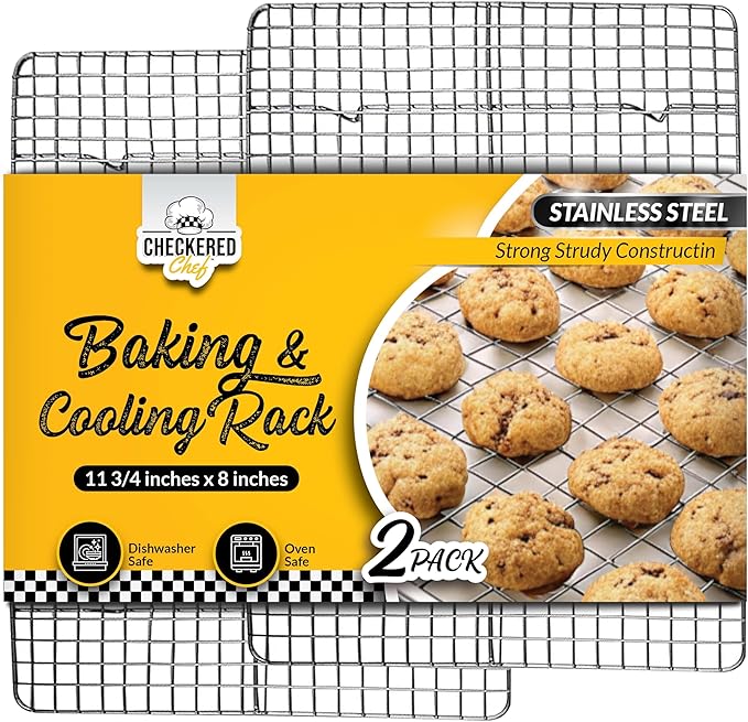 Checkered Chef Cooling Rack for Cooking and Baking - 8” x 11 ¾" Set of 2 Stainless Steel, Oven Safe Grid Wire Cookie Cooling Racks