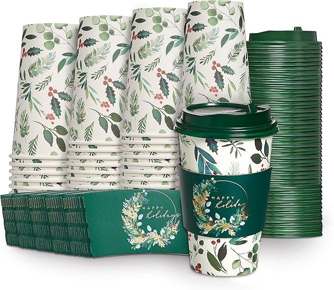 Papyrus Disposable Tabletop Dinnerware Set - Elegant and Sturdy Disposable Cups for Any Occasion, Holiday Foliage, Cups