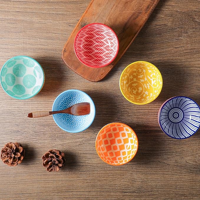Selamica Ceramic 4 OZ Dipping Bowls Set, 3.5 Inch Mini Bowl for Dipping, Side Dishes, Microwave Dishwasher Safe, Set of 6, Assorted Colors