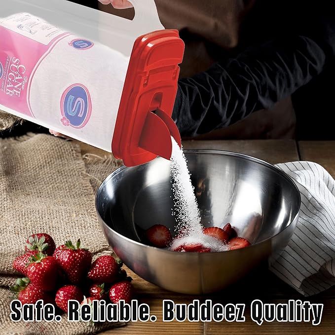 Buddeez Flour and Sugar Container - 4 Quart All Purpose Kitchen Organization and Storage Unit, Dry Storage Container For Kitchen, Large Food Storage Container for Organizing Your Pantry (Red Lid)