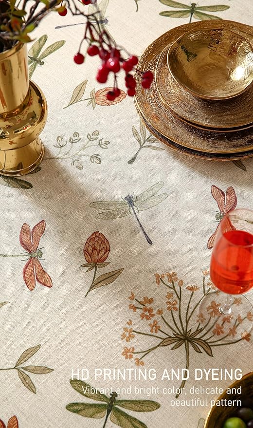 ISAENNE Designer Floral Linen Table Cloth for Rectangle Table,French Off White Elegant Tablecloth,Washable Home Decor Tablecloths for Dining Thanksgiving Kitchen Christmas,55"*79"-Grace B
