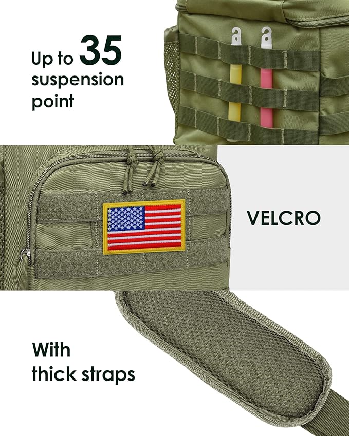 TACTICISM Tactical Lunch Box for Men, 12L MOLLE Lunch Bag Adult, Up to 8 Hours Insulated Lunchbox, Large Durable Leakproof Cooler with Detachable Water Bottle Pouch, for Work Camping Fishing, Green