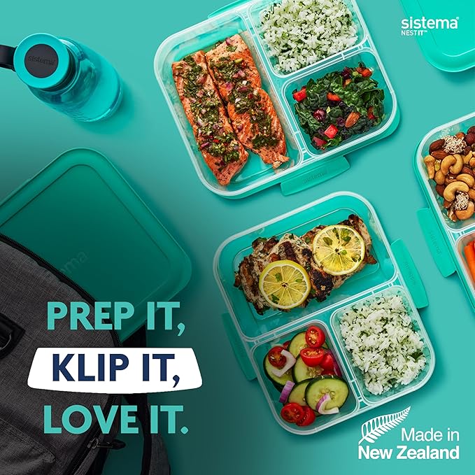 Sistema NEST IT Meal Prep Containers | 1.9 L | Airtight Food Storage Containers with Compartments & Lids | School Lunch Boxes | BPA-Free | Green | 5 Count