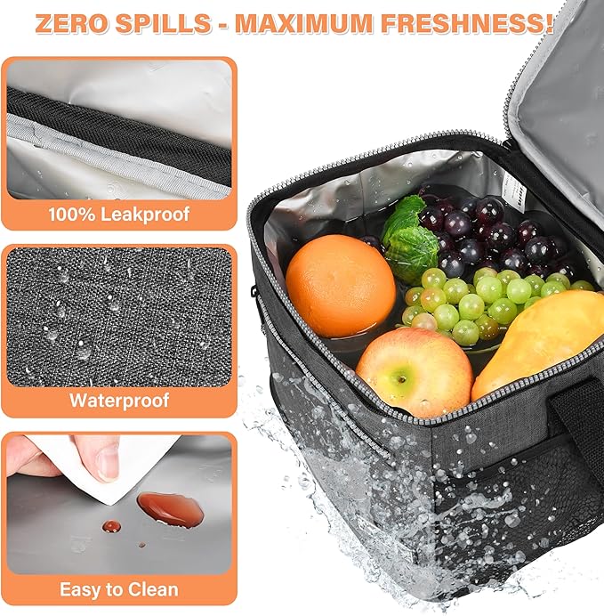 Tirrinia Insulated Lunch Box for Men/Women, Leakproof Lunch Bag for School Work, Enlarge Lunch Tote Kids Boys Girls Back to School, Soft Reusable Cooler Office Picnic Work Beach Camping with Shoulder