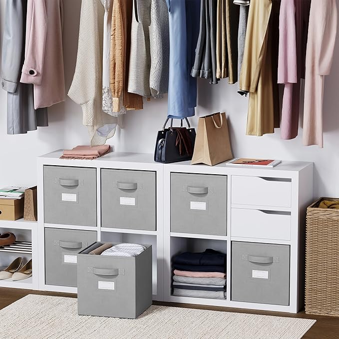 Fabric Storage Cubes for Cube Storage Organizer - 8 Pack Heavy Duty Storage Bins With Labels - 11 Inch Cube Storage Bin (Light Grey)