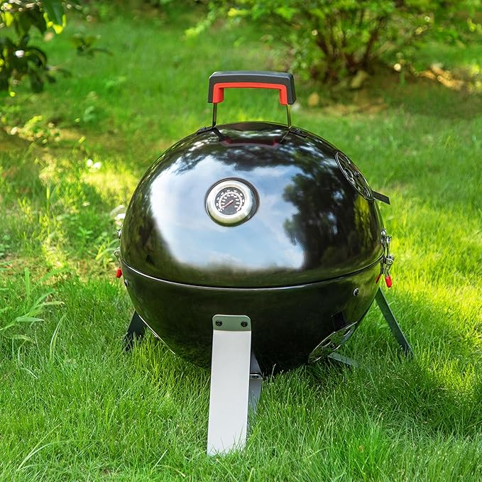 MFSTUDIO 18" Vertical Smoker and BBQ Grill, Pure Porcelain-Enameled Cooker, Heavy Duty Charcoal & Woods Outdoor Grill for Smoker, Black