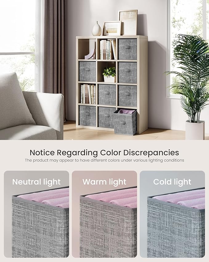SONGMICS Storage Cubes, 10.2 x 10.2 x 11 Inches Non-Woven Fabric Bins with Double Handles, Set of 8, Closet Organizers for Shelves, Foldable, for Clothes, Cattail Gray UROB826G01