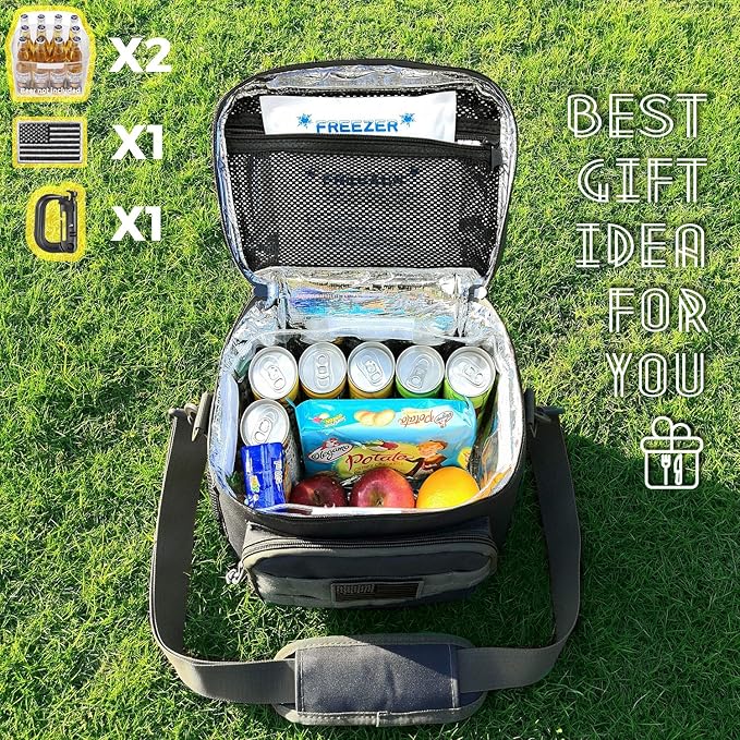 DBTAC Tactical Lunch Bag for Men Women, 12 Cans Insulated Lunch Box for Adult | 9L Leakproof Lunch Cooler Tote for Work Office Outdoor Travel | Soft Easy To Clean Liner x2, Grey