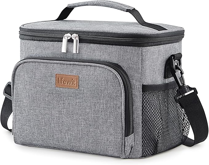 Lifewit Reusable Insulated Lunch Bag for Men, Lunch Box Women, Portable Cooler Freezable Soft Lunchbox Leakproof with Adjustable Shoulder Strap for Adult for Work Picnic or Travel, Grey 15L