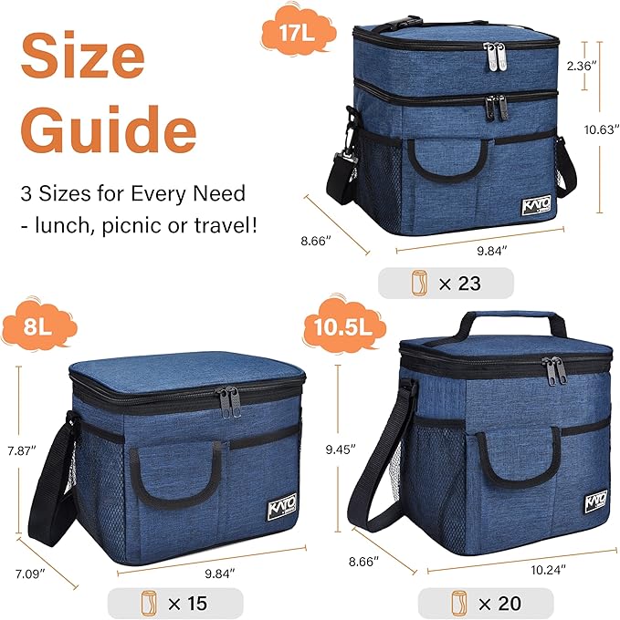 Tirrinia Insulated Lunch Bag for Women Men, Leakproof Lunch Box Containers for Adult, Work, School, Soft Lunchbox for Kids,Boys, Adult Cooler Bag for Picnic Hiking Beach,Dark Blue