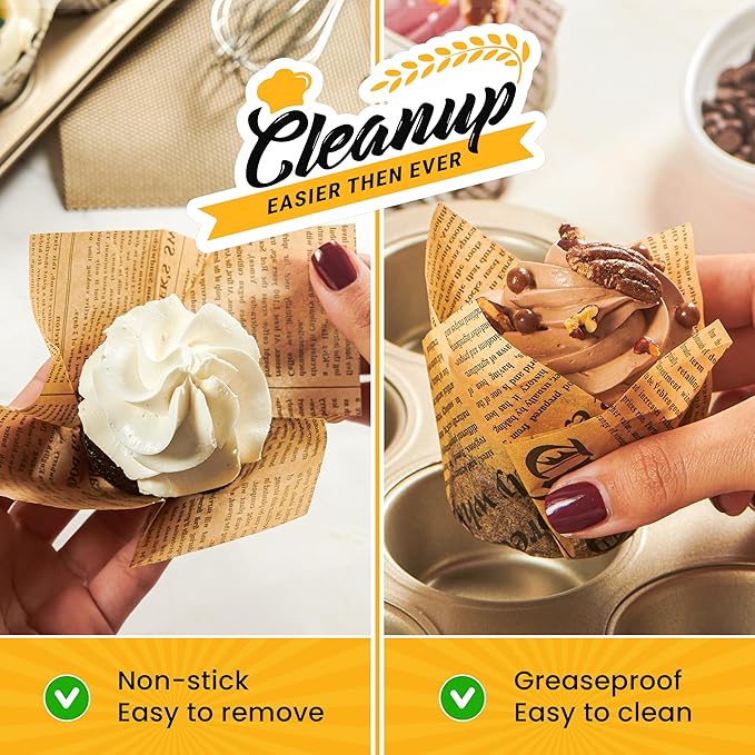 Baker's Signature 150pcs Parchment Paper Muffin Liners - Natural Wood Pulp, Greaseproof, Waterproof, Non-Toxic - Ideal for Multiple Occasions