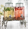 Classic Hammered Glass Beverage Dispenser with Elegant Stand (Set of 2), 1 Gallon Glass Drink Dispenser with Stand & Spigot, Party Drink Dispensers for Lemonade, Punch, Water, Juice