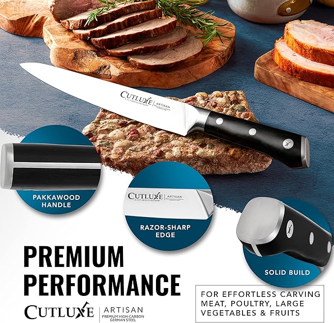 Cutluxe Turkey Carving Knife Set – Carving Fork & Knife for Meat, BBQ, Brisket – Razor Sharp Premium German Steel Full Tang, Ergonomic Handle Artisan Series