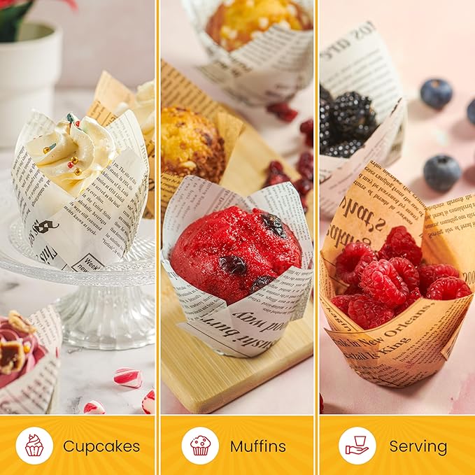 Baker's Signature 150pcs Parchment Paper Muffin Liners - Natural Wood Pulp, Greaseproof, Waterproof, Non-Toxic - Ideal for Multiple Occasions