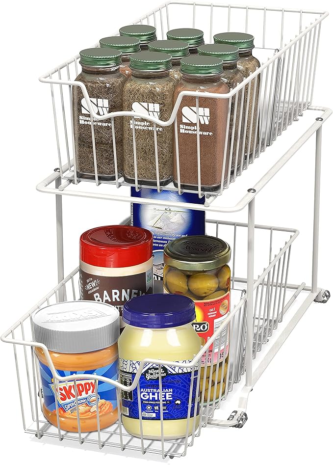 Simple Houseware 2 Tier Cabinet Wire Basket Drawer Organizer, White