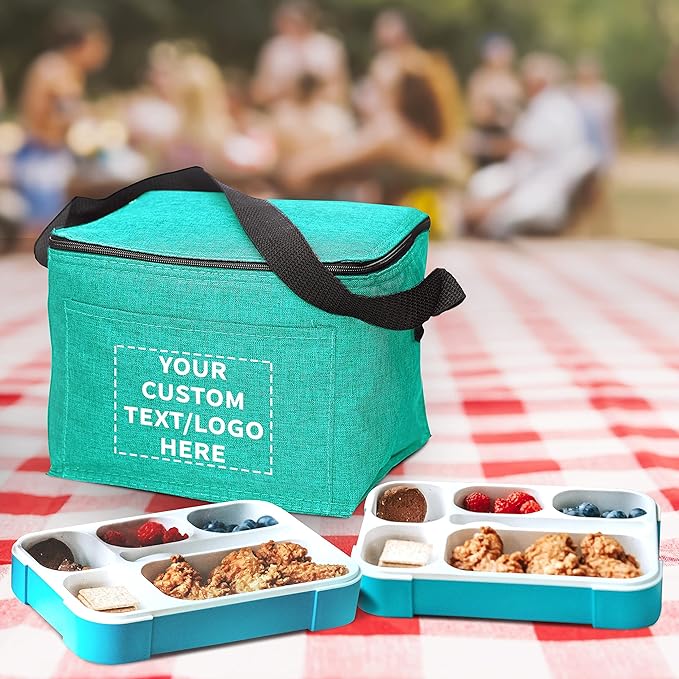 DISCOUNT PROMOS Custom Insulated Cooler Lunch Bag Set of 50, Personalized Bulk Pack - Perfect for Work, Travel, Outdoor Events - Mint