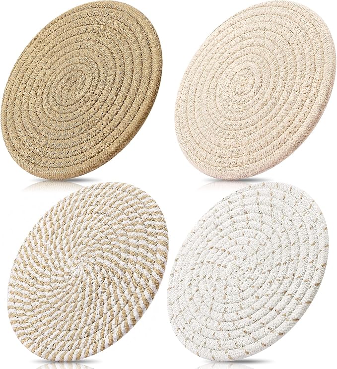ME.FAN 7 Inch Trivets/Potholders 4 Set Cotton Thread Weave Trivets for Pots and Pans - Large Coasters/Hot Pads to Protect Desktop & Countertop - Mix 2