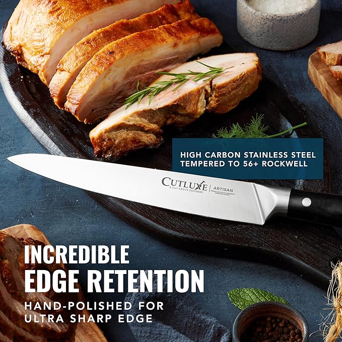 Cutluxe Turkey Carving Knife Set – Carving Fork & Knife for Meat, BBQ, Brisket – Razor Sharp Premium German Steel Full Tang, Ergonomic Handle Artisan Series