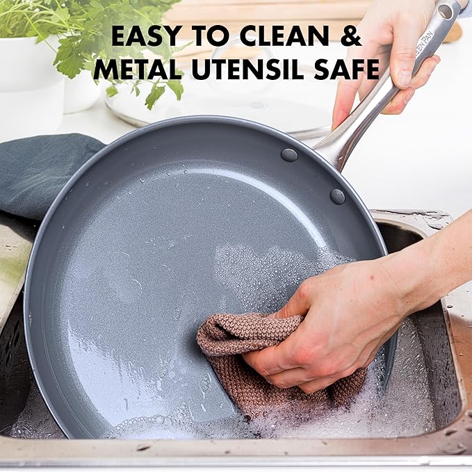 GreenPan Lima Hard Anodized 11” Square Griddle Pan, Ceramic Nonstick, PFAS-Free Nontoxic Pots and Pans, Oven & Broiler Safe, Stainless Steel Handle, Cookware for Eggs & Omelet, Gray
