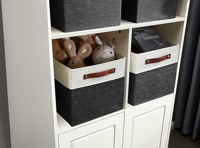 DECOMOMO Kallax Storage Cubes -13x15x13 Storage Bins, Baskets for Organizing Shelves (Black and White, 4-Pack)